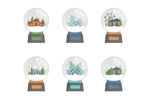 Set of glass snow globes with city