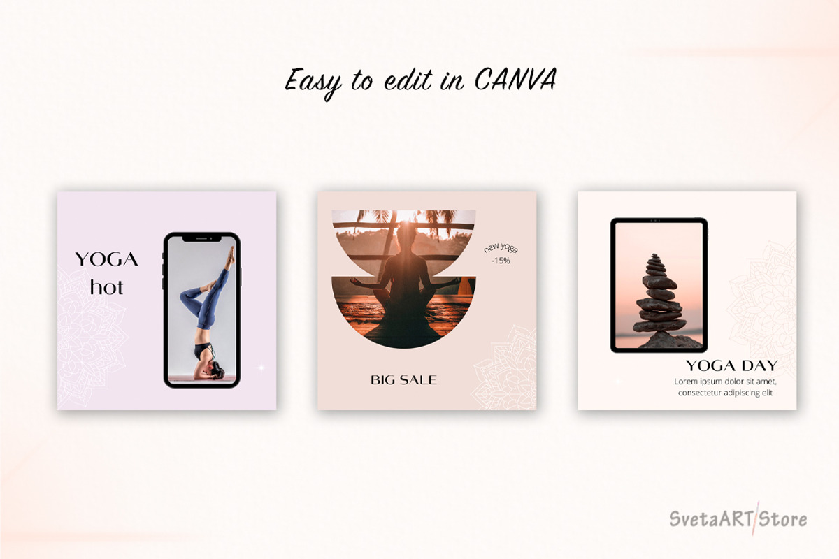 Instagram Yoga Templates Canva, a Social Media Template by SvetaArtStore