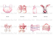 Pink Baby Shower Clipart, Baby Girl, a Decorative Illustration by BrushstrokeArtGB (Thumbnail 2 of 9)