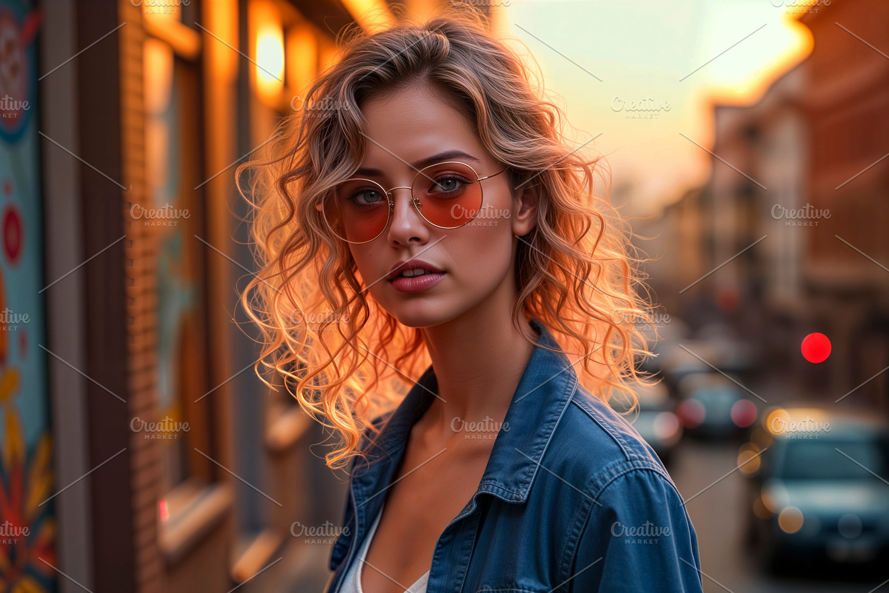 Stylish young woman with curly hair, a Photo by rarrarorro