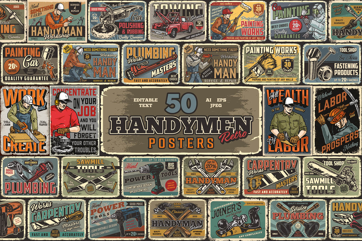 50 Handymen Retro posters, a Brochure Template by DGIM studio (Photo 1 of 7)