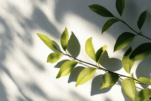 Leaf Shadows on White Wall, a Nature Photo by Virgo Studio