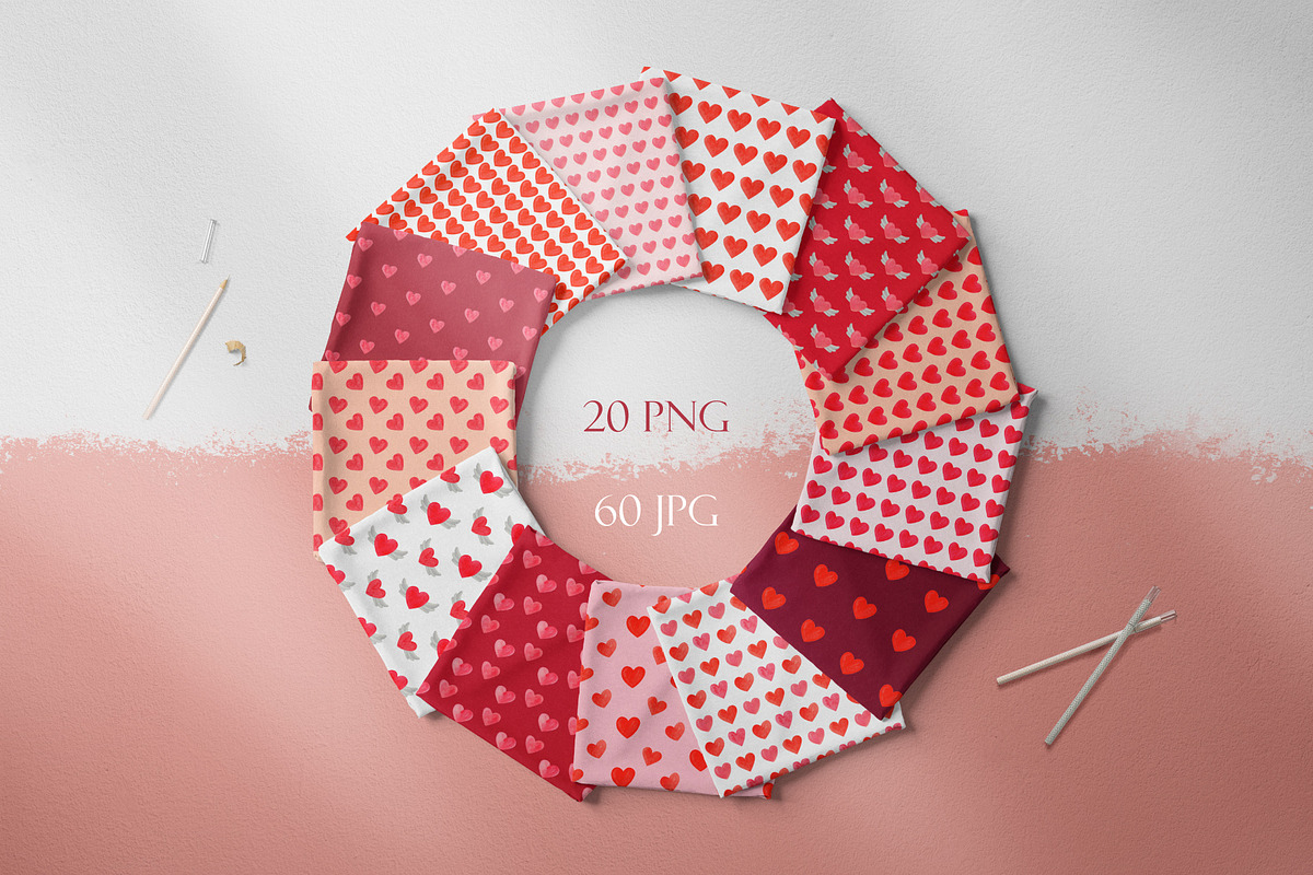 Watercolor Hearts Patterns, a Pattern Graphic by Tiger and Flower (Photo 2 of 10)