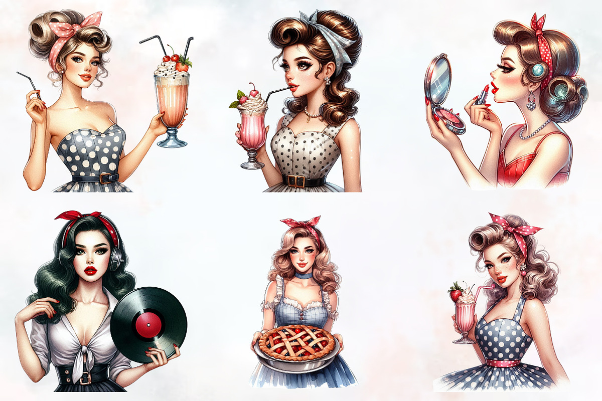 Trendy Vintage Girl Clipart, an Illustration by RobertsArt (Photo 4 of 7)