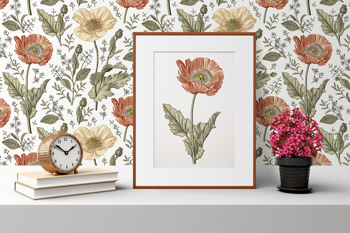 Seamless Set Flowers Poppy Poppies, a Pattern Graphic by Vintage (Photo 7 of 11)
