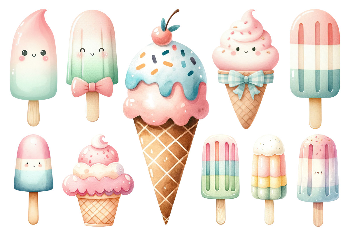 Whimsical Ice Cream Bundle, a Food Illustration by Whimsy Brush Studio (Photo 2 of 9)
