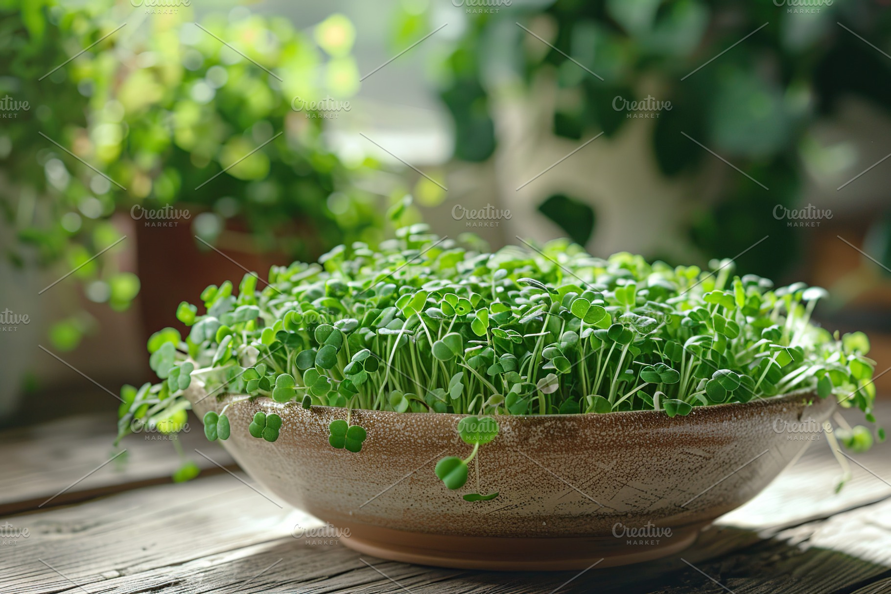 Microgreen broccoli in bowl on wooden background, a Food & Drink Photo by AlyaAnd