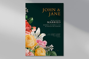 Green Floral Wedding Invitation Card