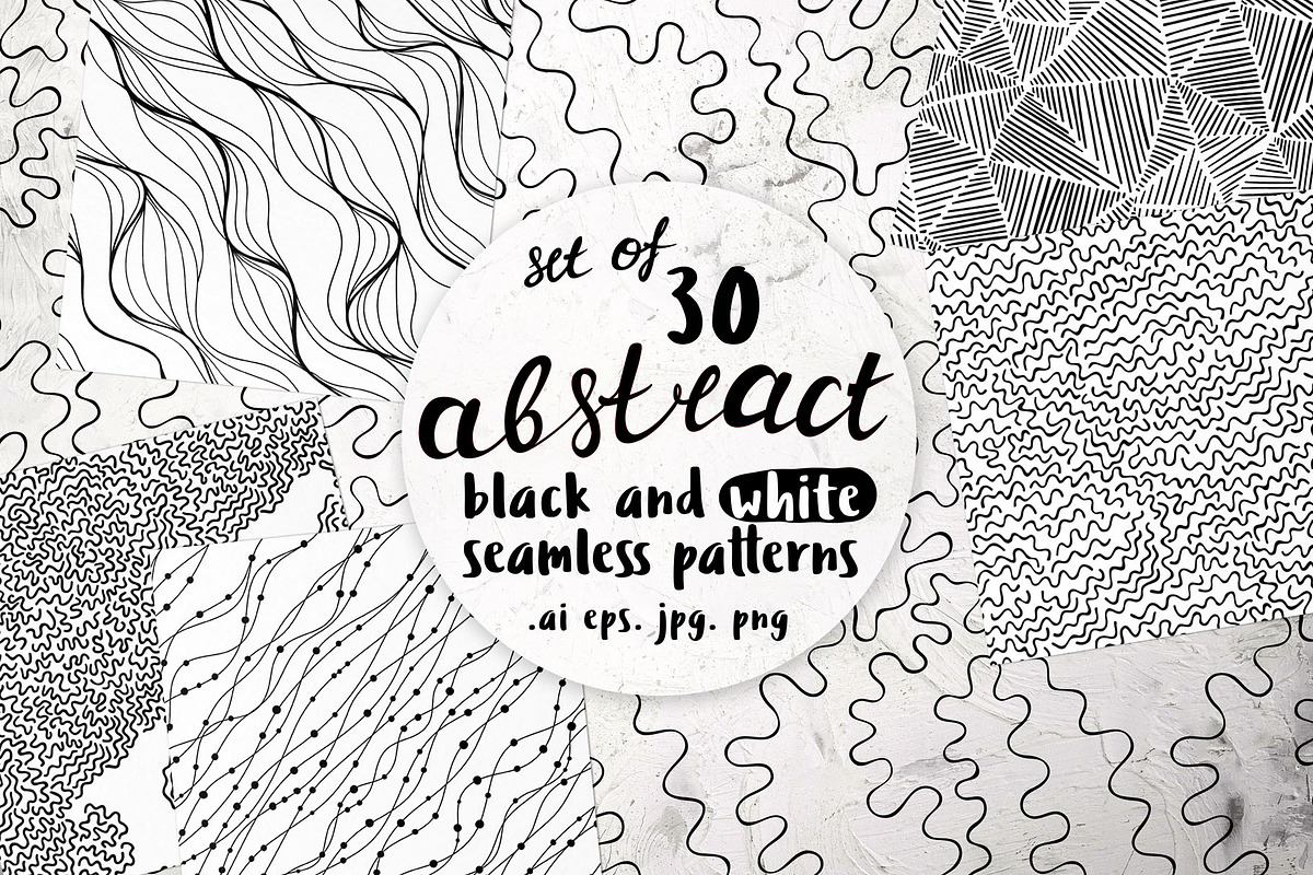 30 abstract black and white patterns, a Pattern Graphic by pineart (Photo 1 of 7)