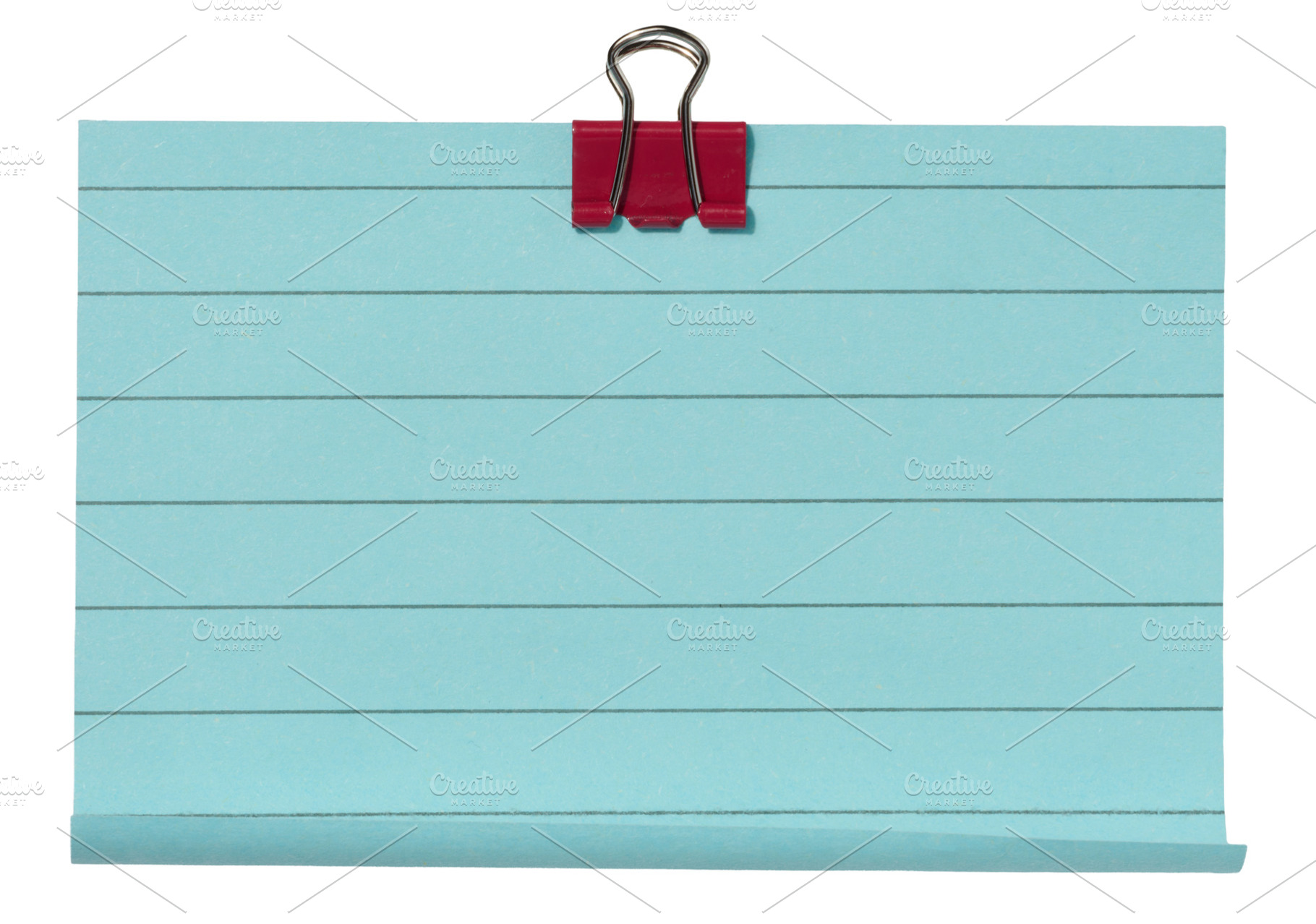 Sheet of blue lined paper secured with a red paper clip, isolate, a Business Photo by ndanko