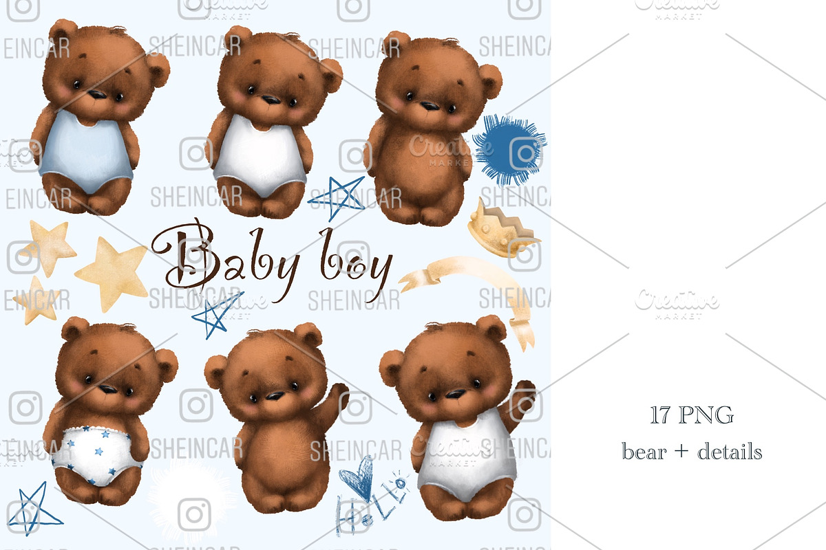 Baby boy bear. Clipart, an Animal Illustration by sheincar (Photo 2 of 4)