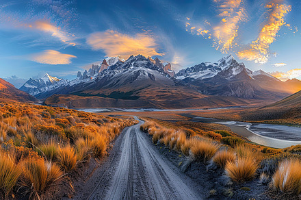 A winding dirt road leading towards, a Photo by LOGOCREATIVE