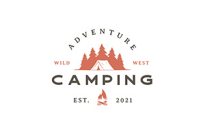 Vintage Retro Forest Camping Logo