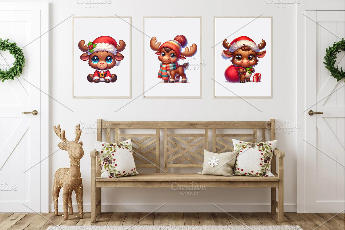 Cute Christmas moose. T-Shirt, PNG., an Animal Illustration by KENO Mascots (Photo 6 of 8)