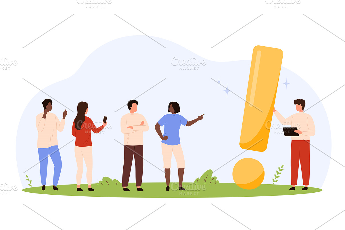 Tiny people with giant exclamation, an Object Illustration by Flashvector