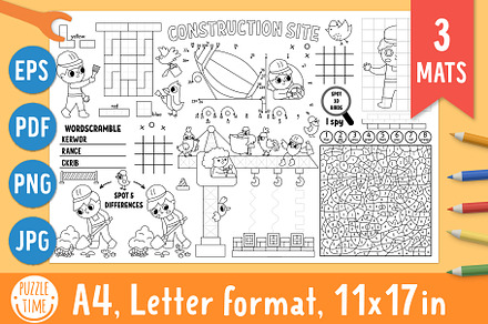 Construction site activity play mats, an Education Illustration by Lexi Claus