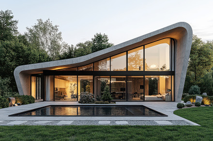 Modern Concrete House with Pool Even, an Abstract Photo by Pixeness