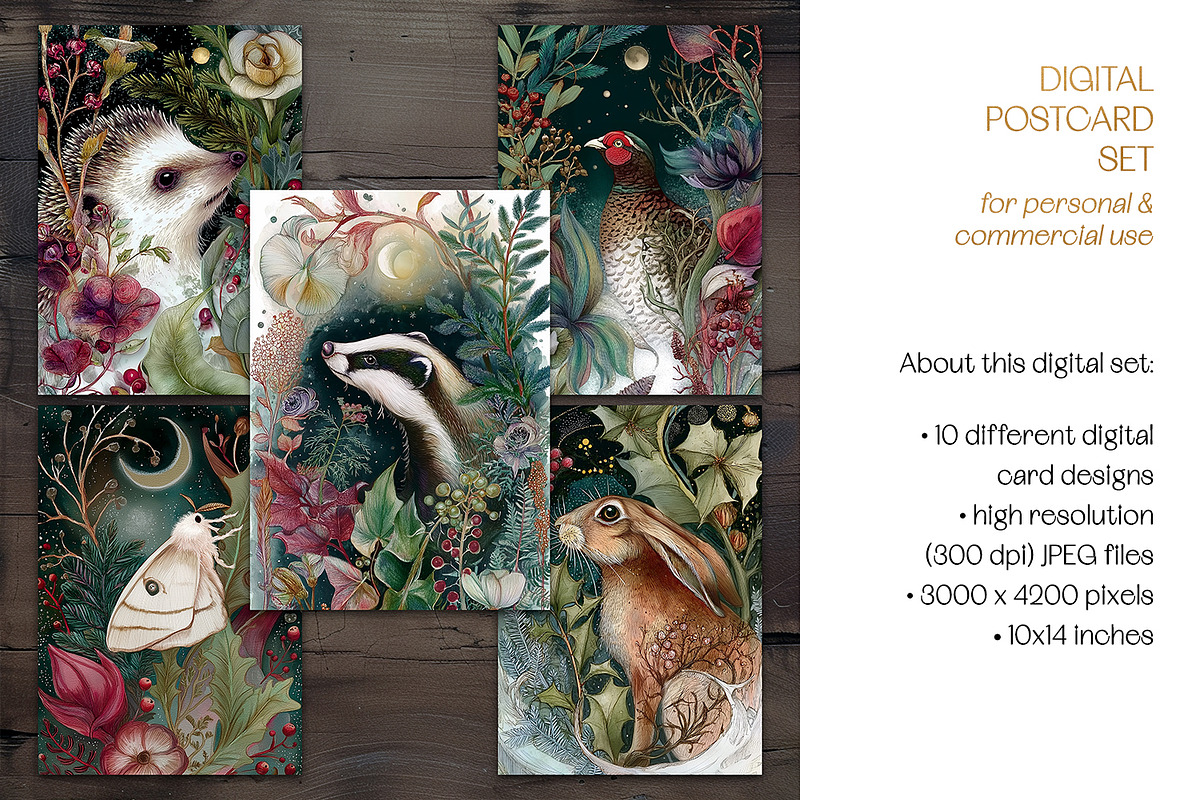 Christmas Woodlands Animal Postcards, an Animal Illustration by The Dutch Lady Designs (Photo 6 of 7)