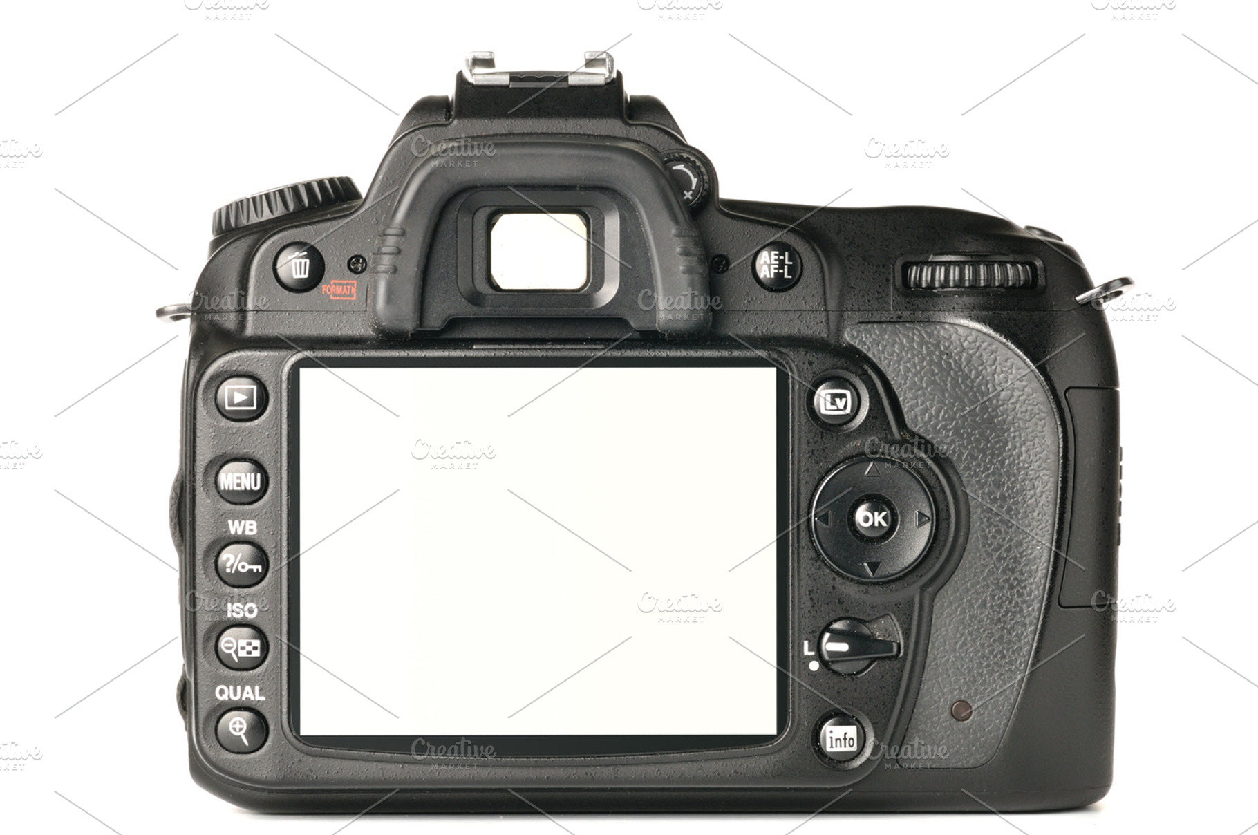 back of a modern DSLR camera, screen is cut with clipping path, a ...