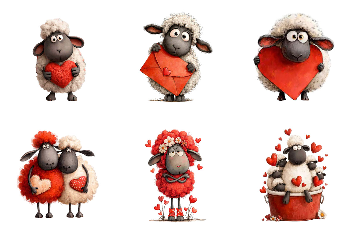 Funny Valentine Sheep Clipart, an Illustration by CreationArt (Photo 3 of 6)