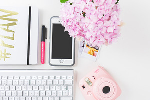 Tall Flatlay Feminine Desk Instax