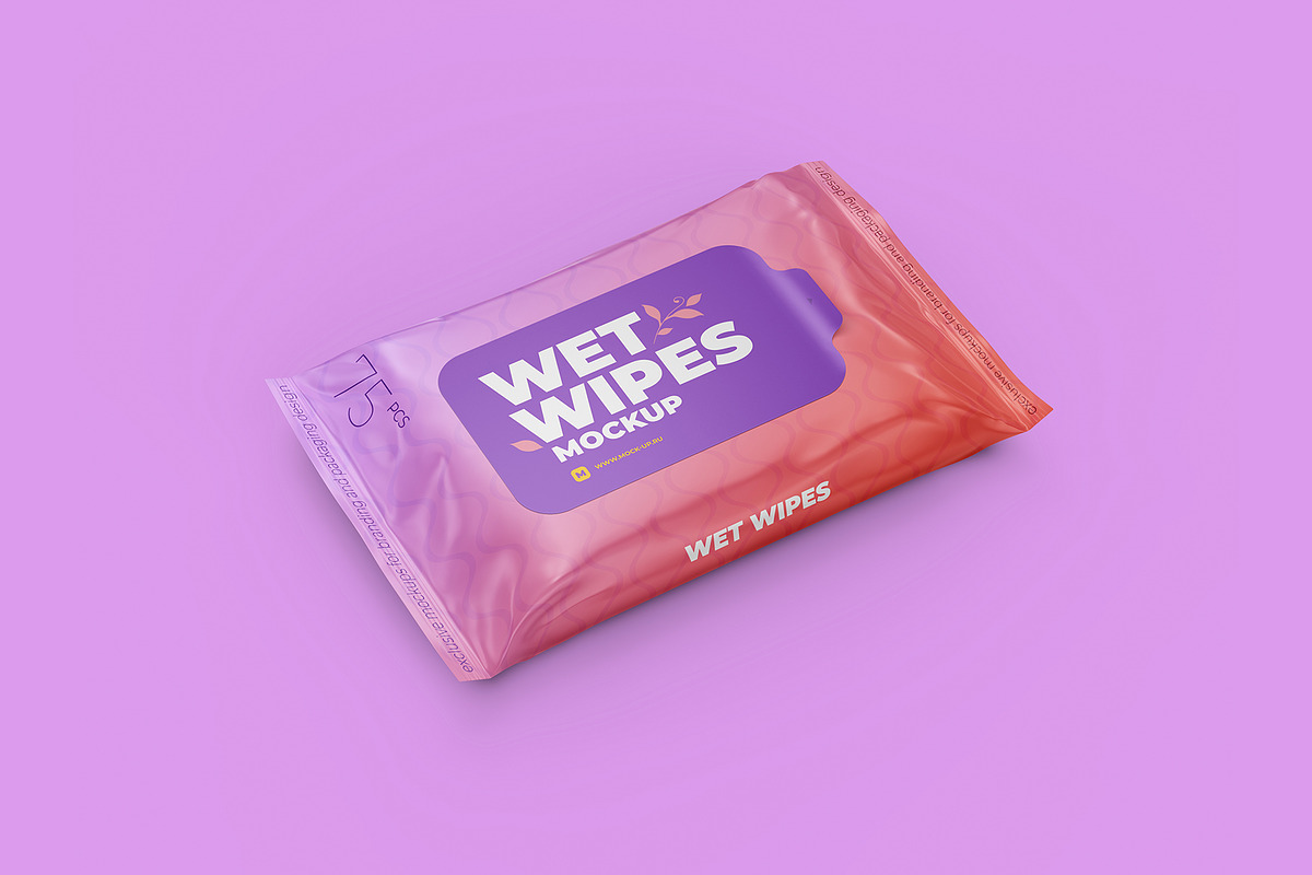 Wet wipes mockup. Angled view, a Packaging Mockup by easymock (Photo 4 of 8)