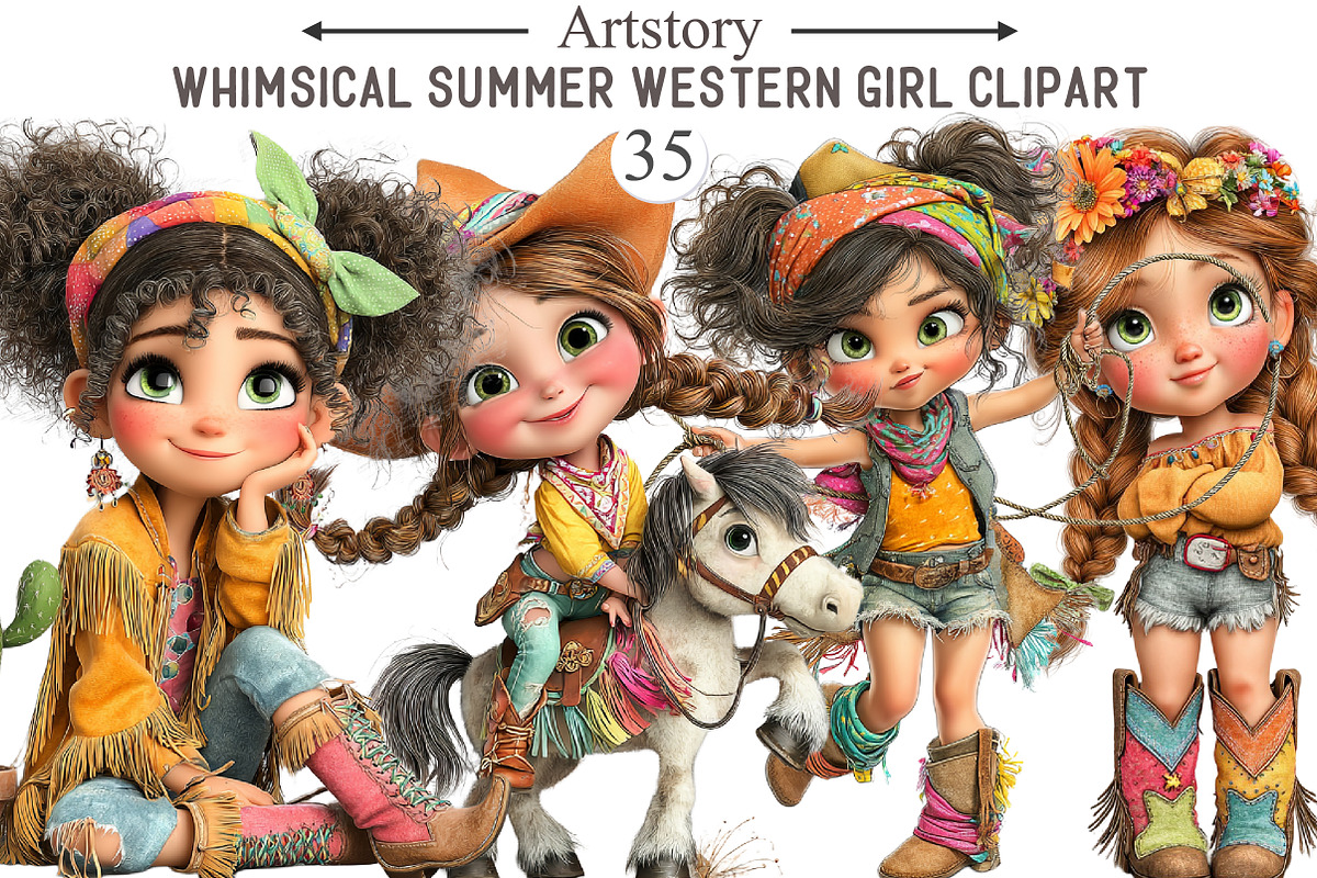 Whimsical Summer Western Girl Clipar, an Illustration by designcity5 (Photo 1 of 5)
