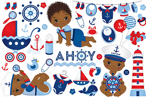 Vector Nautical Afro Boy Baby Shower