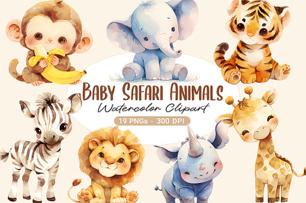 Safari Animals Watercolor Clipart, an Animal Illustration by Primrose Blume