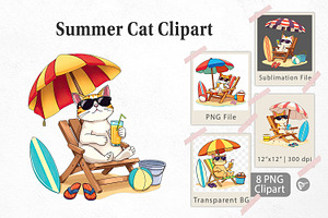 Summer Cat Clipart, a Graphic by Artnoy