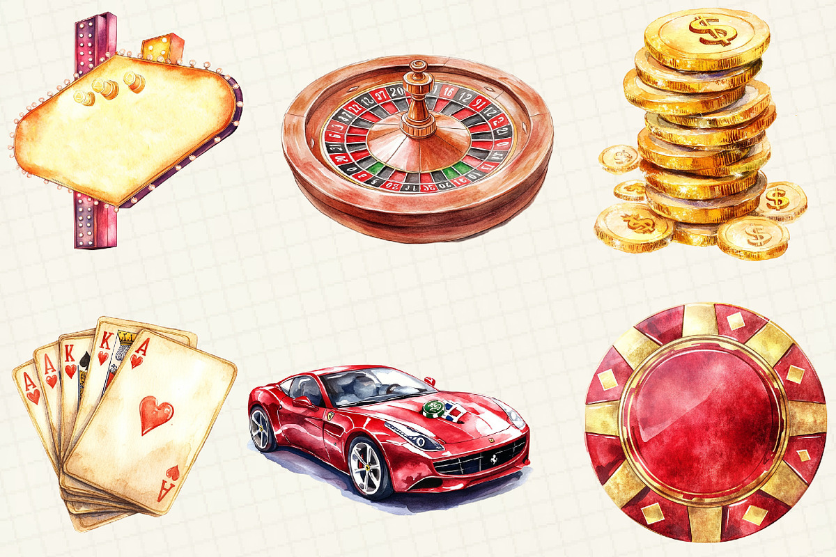 Casino Watercolor Cliparts, an Illustration by OK Design (Photo 3 of 5)