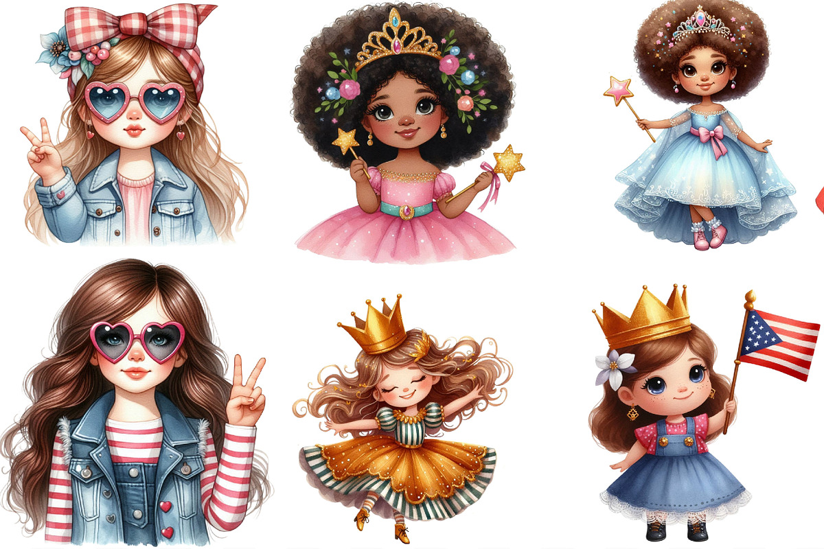 Watercolor Cute Girl Clipart Bundle, an Illustration by Designking (Photo 3 of 4)