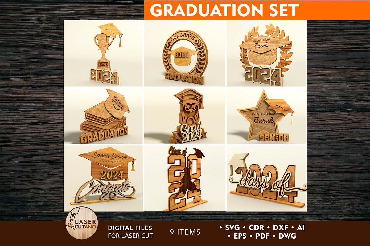 Graduation Set Decorative Laser Cut, a Templates & Theme by LaserCutano (Photo 1 of 11)