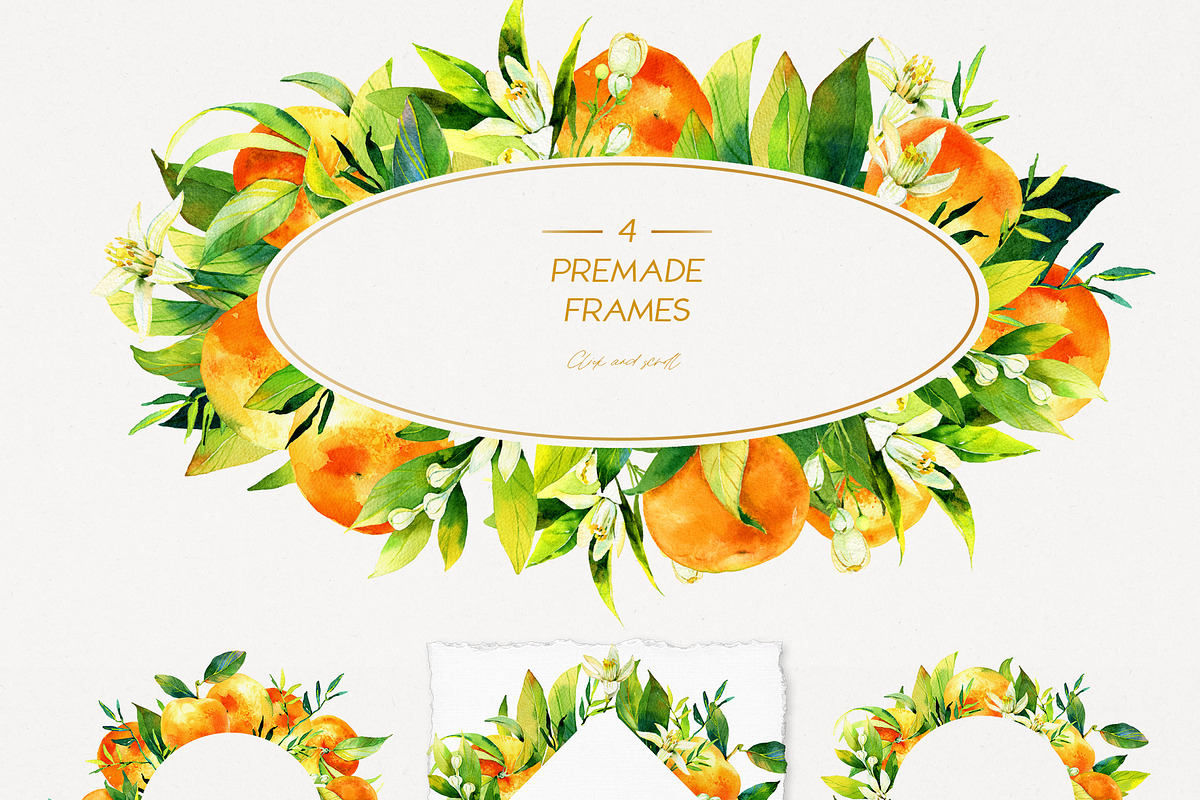Tangerine Watercolor Collection, a Wallpaper Graphic by Natasha Koltsova (Photo 3 of 7)