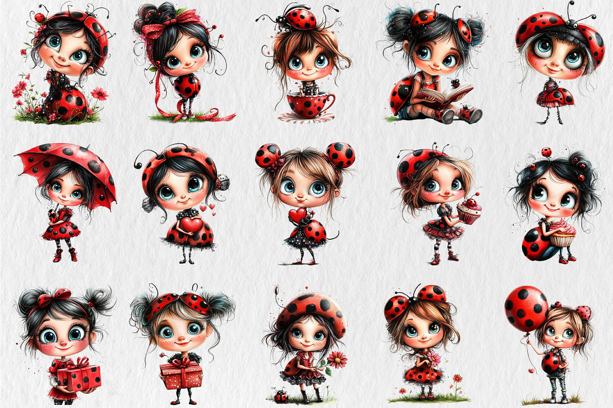 Funny Ladybug Girl Clipart, an Illustration by Rose Art (Photo 2 of 5)