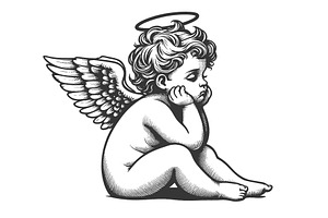 Bored Cupid Angel Baby Sketch Vector