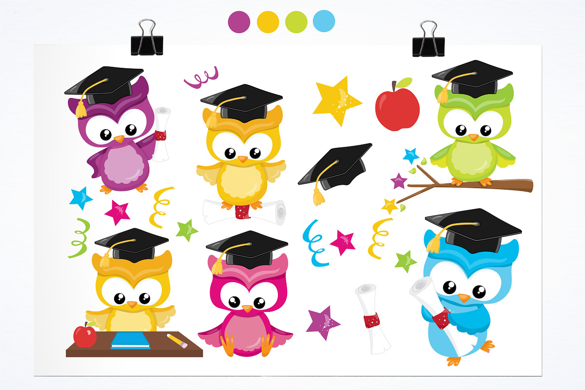 Graduation owl illustration pack, an Education Illustration by ...