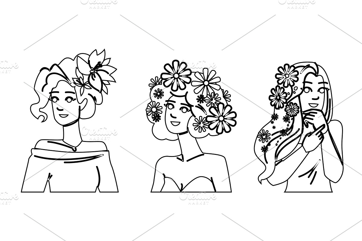 elegance flower in hair woman vector, a Person Illustration by pikepicture