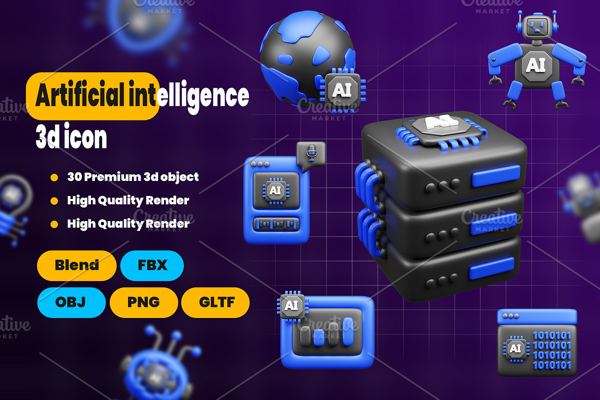 Artificial intelligence 3d Icon Pack, an Object 3D Model by Ui Stock (Photo 1 of 6)
