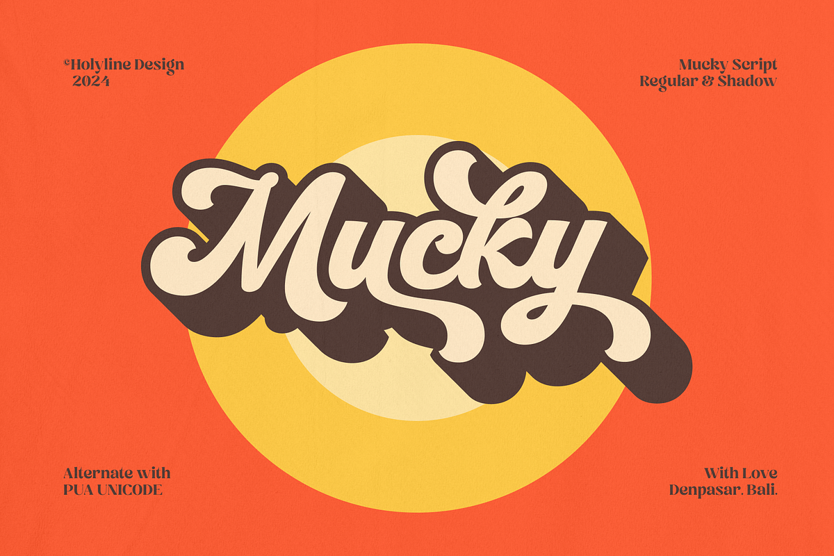 Mucky Script - Retro Groovy Font, a Script Font by Holyline Design (Photo 1 of 14)