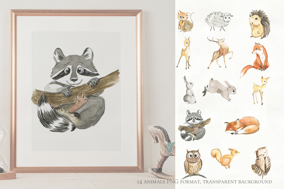 Woodland animal watercolor set, an Animal Illustration by Love Watercolor Store (Photo 5 of 15)