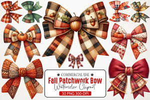 Fall Patchwork Bow Clipart, an Illustration by RobertsArt