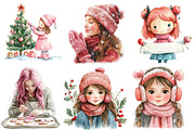 Cute Girl Pink Christmas Clipart, an Illustration by DreamArtGraphic (Thumbnail 4 of 5)