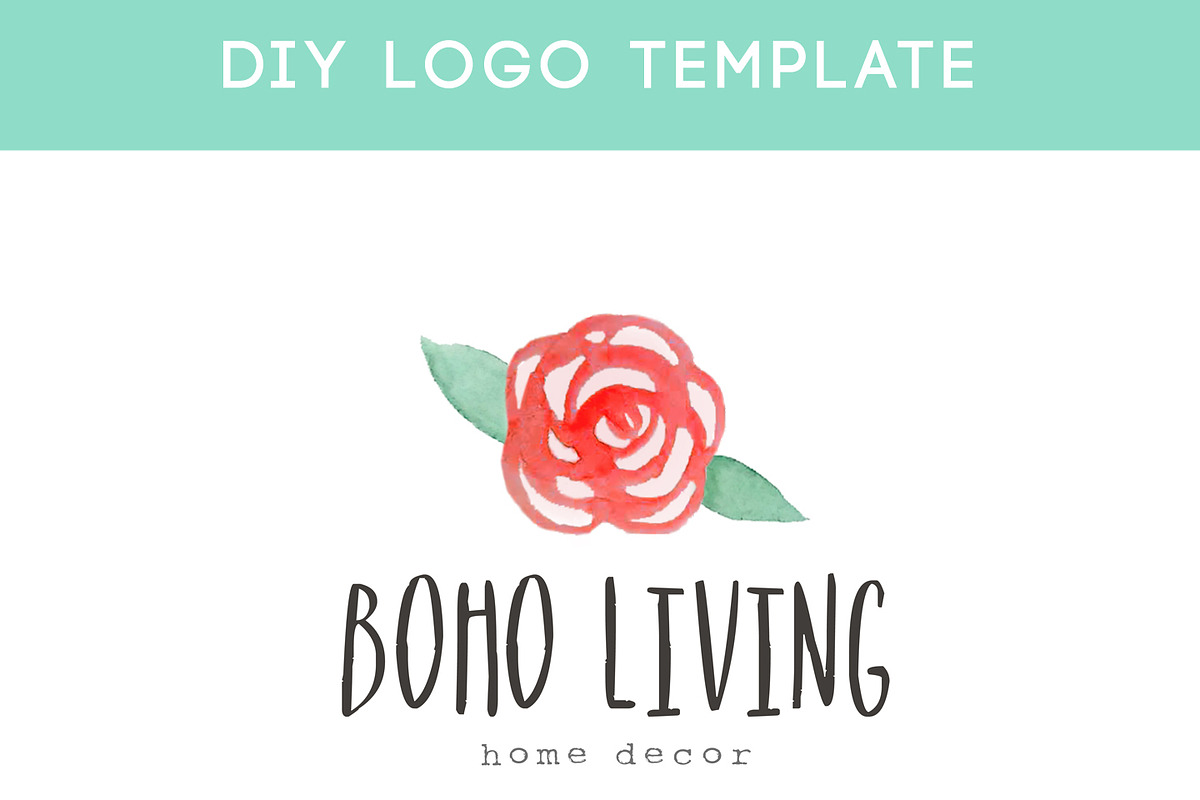 Boho Watercolor Rose Logo Template, a Branding & Logo Template by Minty Fox Designs 