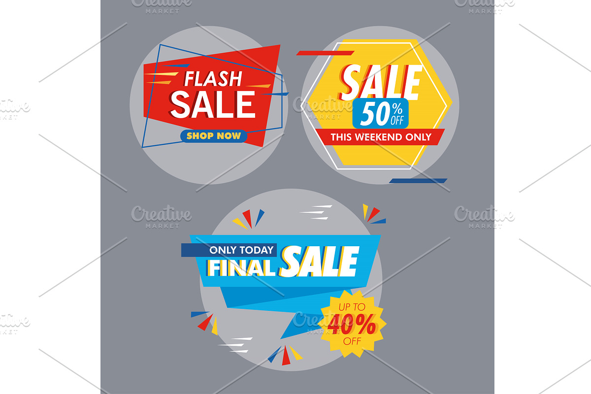 three commercial sale banners, a Finance Illustration by studiogstock