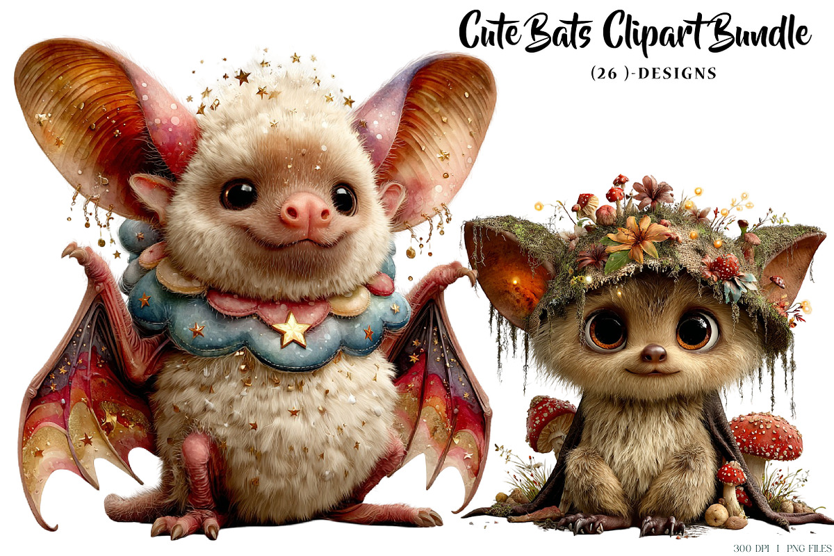 Cute Bats Clipart Bundle, a Seasonal Illustration by CreationArt (Photo 1 of 5)