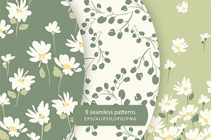 Cute Daisies. Seamless Patterns