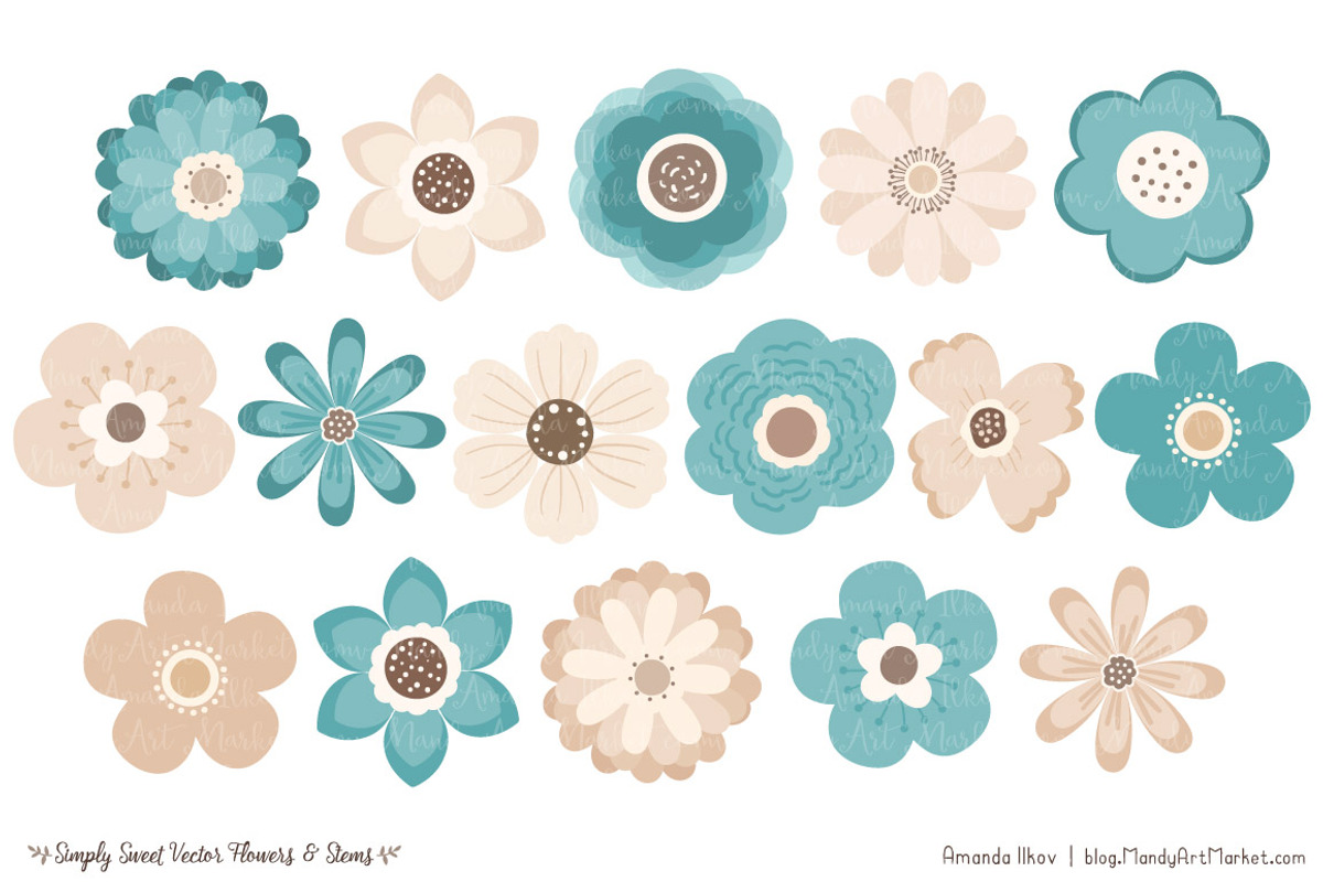 Vintage Blue Flower Clipart, an Illustration by Amanda Ilkov (Photo 3 of 4)