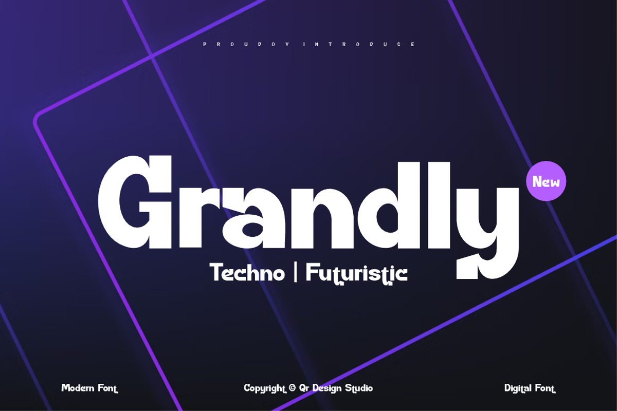 Grandly - Tech Futuristic Font, a Sans Serif Font by QR Design Studio (Photo 1 of 12)
