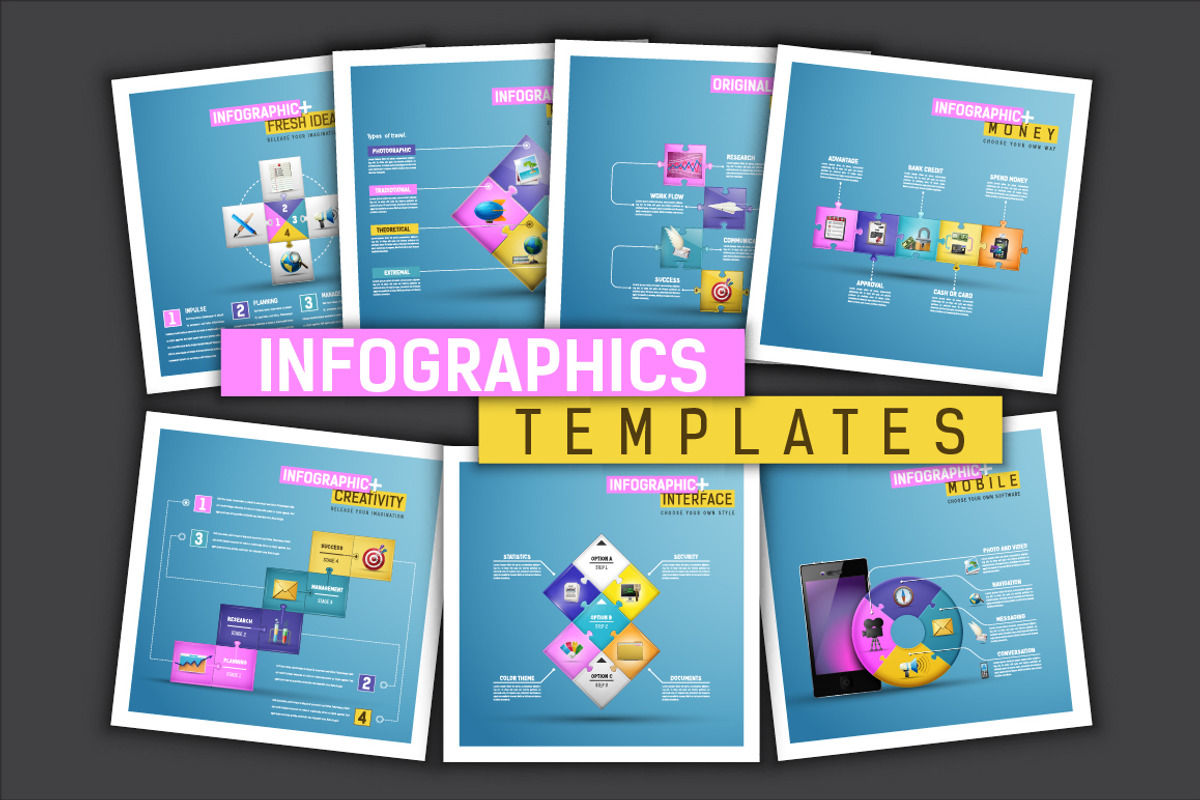 -50% Set of 7 infographics templates, a Background Graphic by frost_newt (Photo 1 of 8)